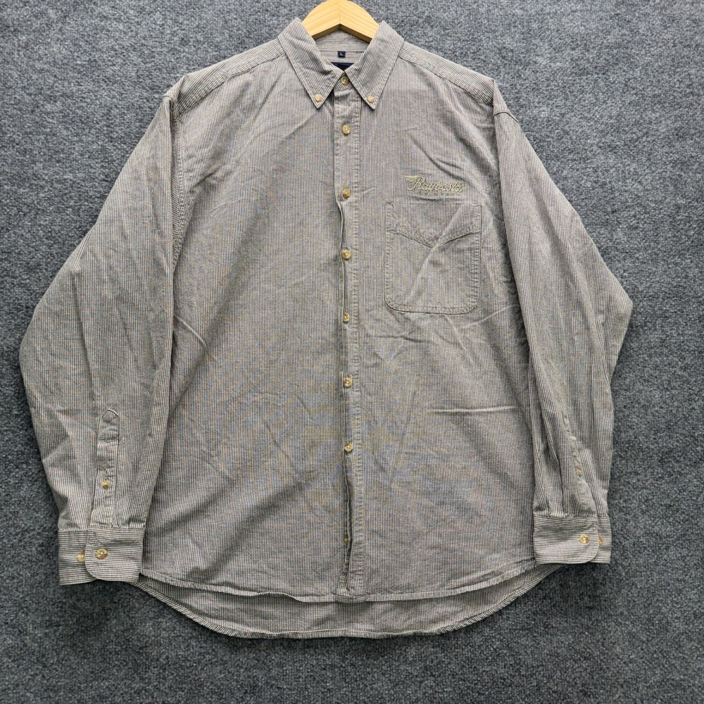 Swingster Shirt Men's Large Brown Houndstooth Button Down Cotton Raybestos